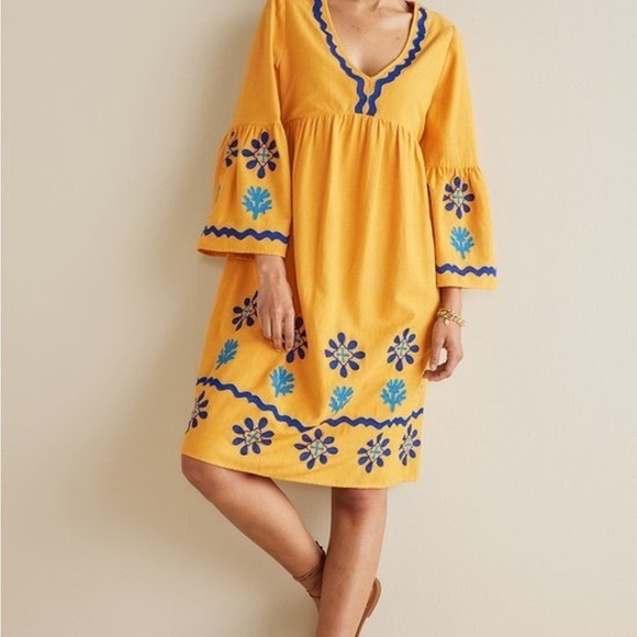 Soft Surroundings Dresses & Skirts - NWT Soft Surroundings Women’s  Petra dress Yellow and Blue Embroidered Dress L